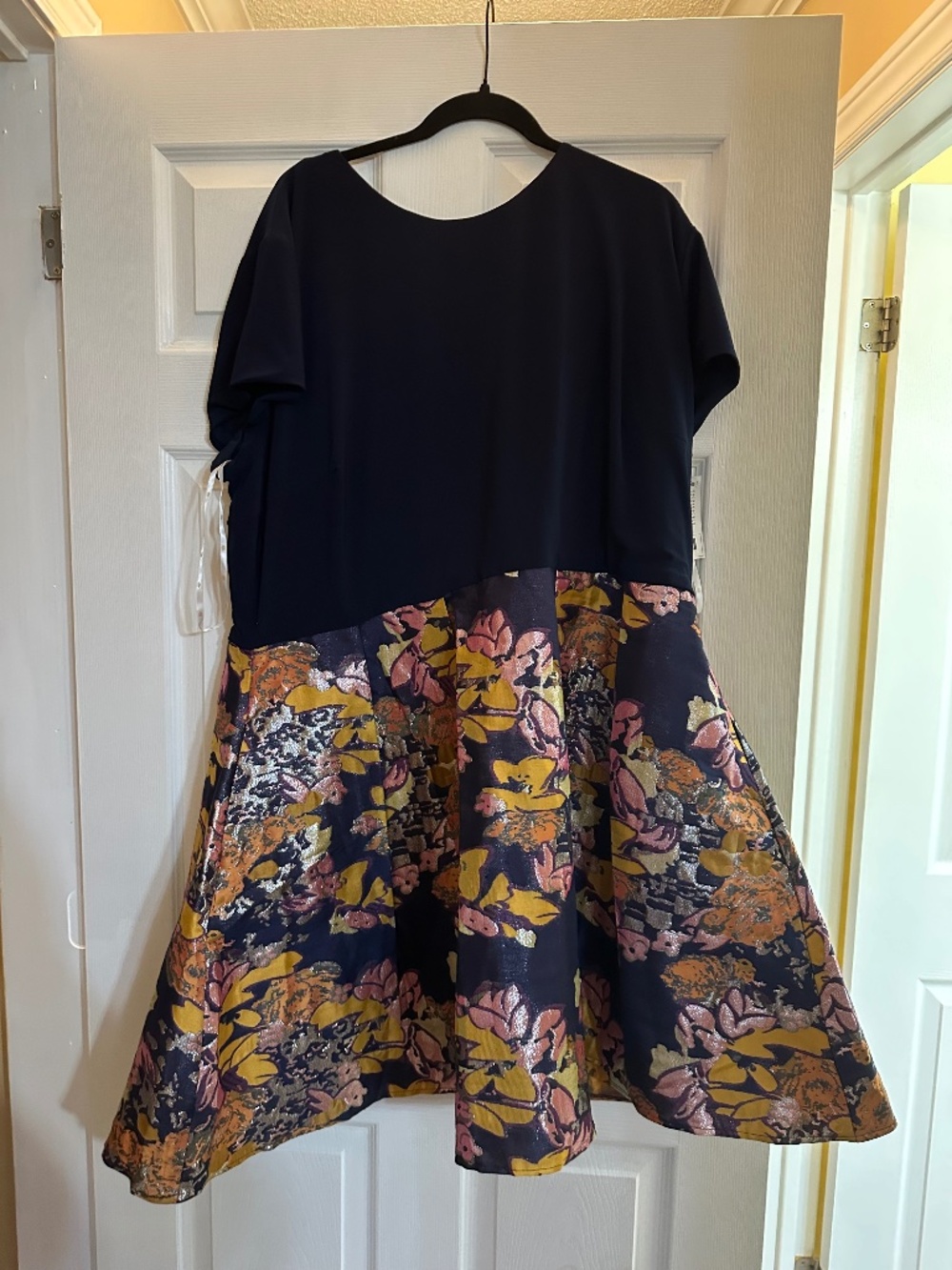 Rock’N Ronde Plus Size 24 Navy Floral Brocade Fit & Flare Dress Boutique Party
